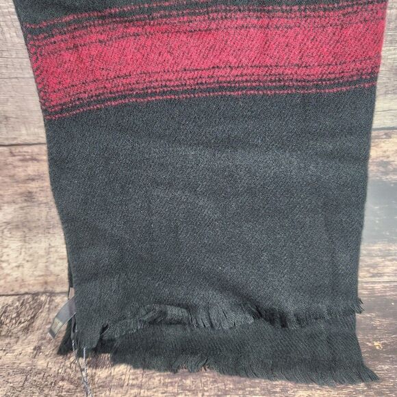 Look By M 22 x 82" Blanket Shawl Wrap NEW Acrylic Fringe Black Red Stripe Scarf - Picture 4 of 8